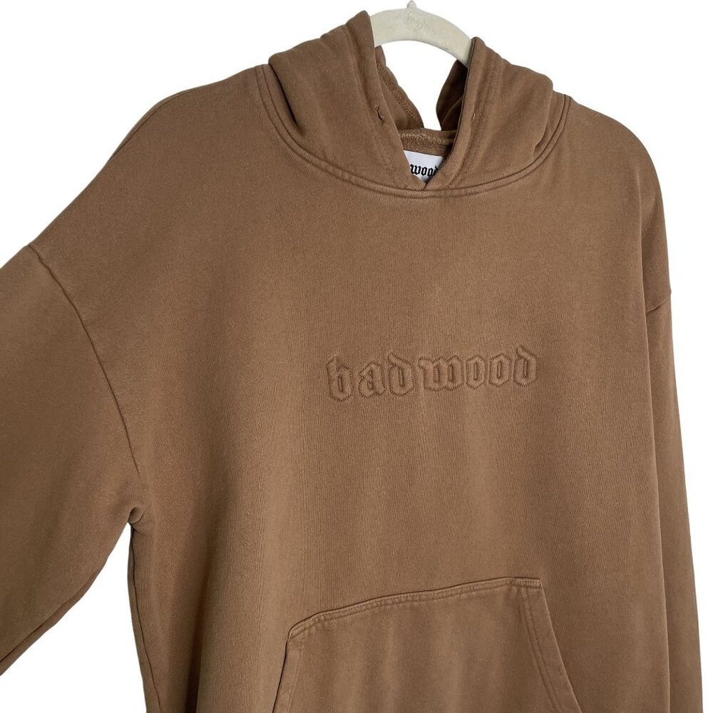 Badwood Unisex Tan Embossed Logo Hoodie, L - Picture 3 of 10
